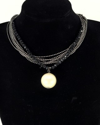 Colier dama din lanturi subtiri cu margele si perla argintiu COL030