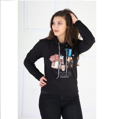 Hanorac Dama negru fashion cu design Stiletto & Flowers HND01 Hanorac Dama negru fashion cu design Stiletto & Flowers HND01