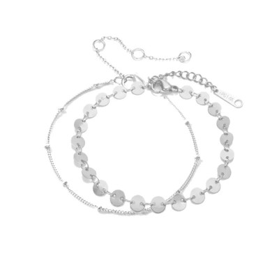 Set cu Doua Bratari Luxury Fashion Dama din material ioxidabil placat cu aur alb de 14K SBRD007 Set cu Doua Bratari Luxury Fashion Dama din material ioxidabil placat cu aur alb de 14K SBRD007