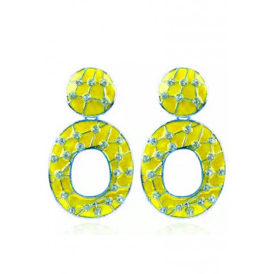 Cercei eleganti rotunzi galbeni cu strasuri CW31