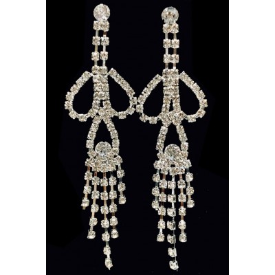 Cercei eleganti lungi argintii cu strasuri CW43