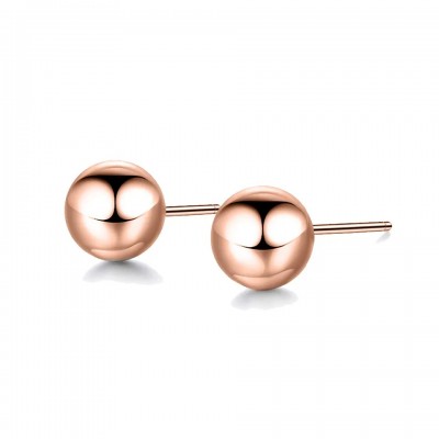 Cercei fashion din otel inoxidabil placat cu aur roz de 14 K in forma geometrica sfera CW87