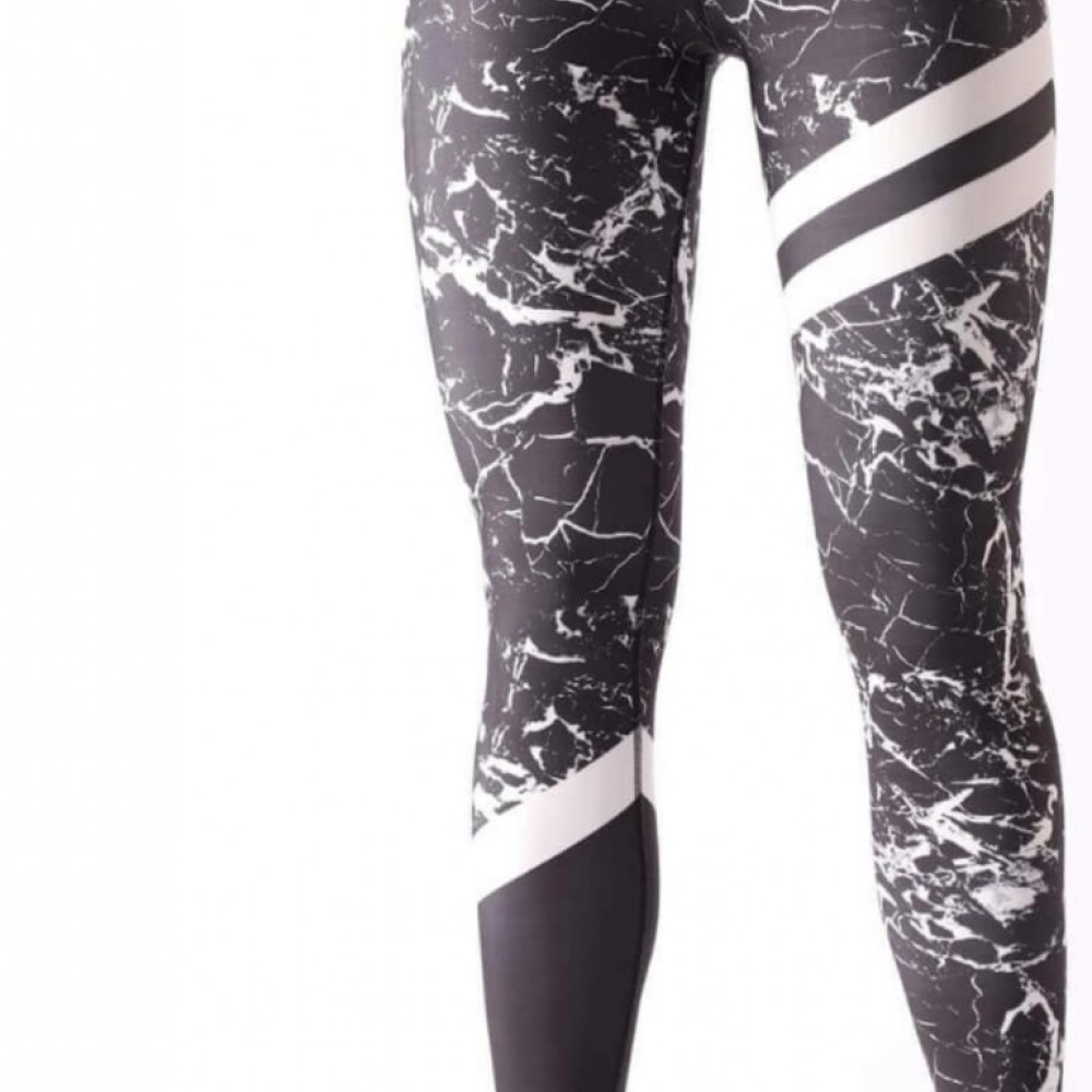 Colanti Fitness Dama cu design abstract Negru cu dungi albe lines CDFIT029 Colanti Fitness Dama cu design abstract Negru cu dungi albe lines CDFIT029
