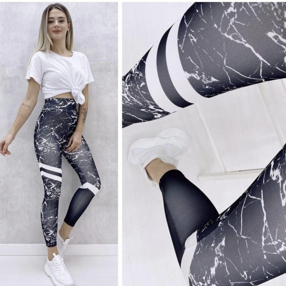 Colanti Fitness Dama cu design abstract Negru cu dungi albe lines CDFIT029 Colanti Fitness Dama cu design abstract Negru cu dungi albe lines CDFIT029