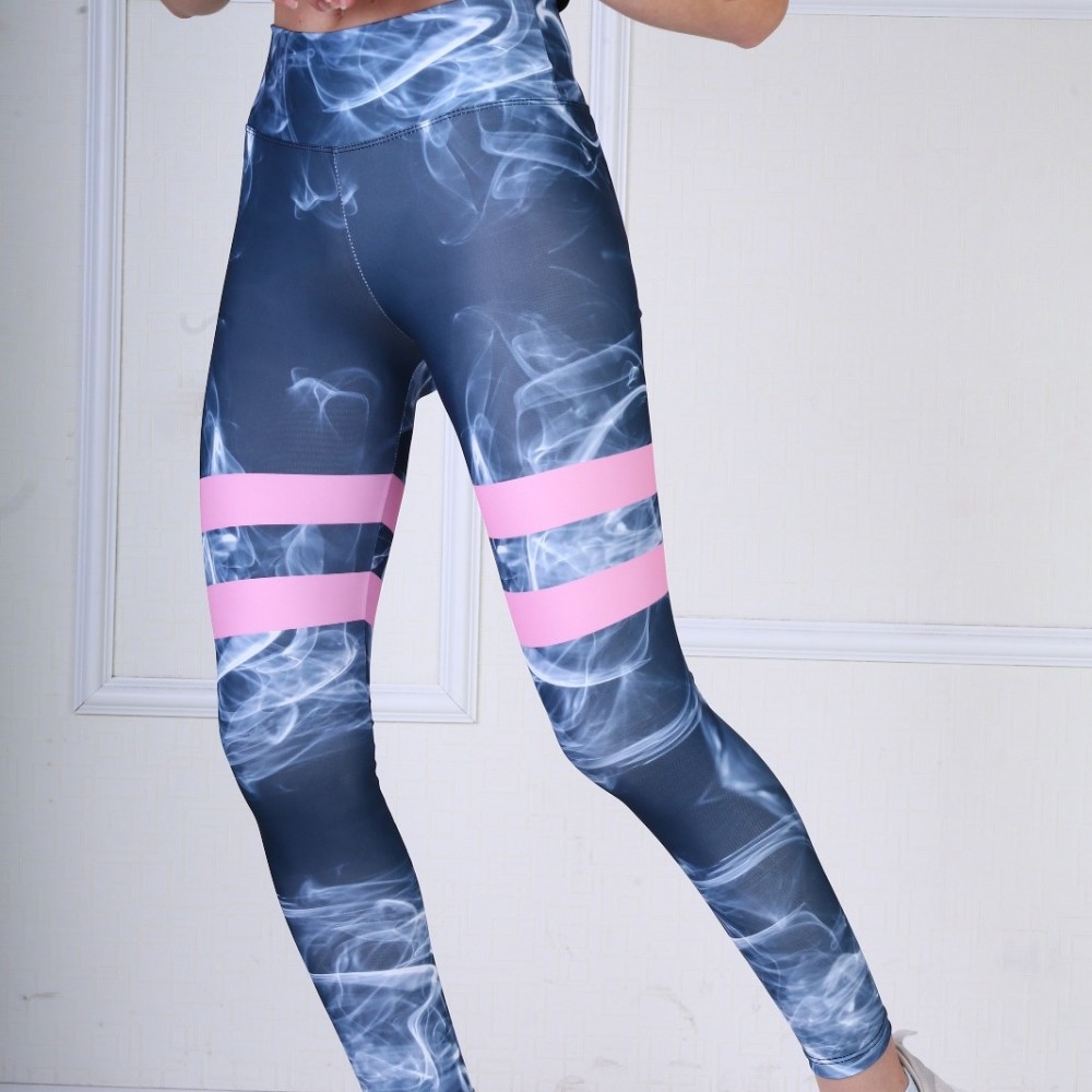 Colanti Fitness Dama albastri cu design abstract pink stripes CDFIT029 Colanti Fitness Dama albastri cu design abstract pink stripes CDFIT029