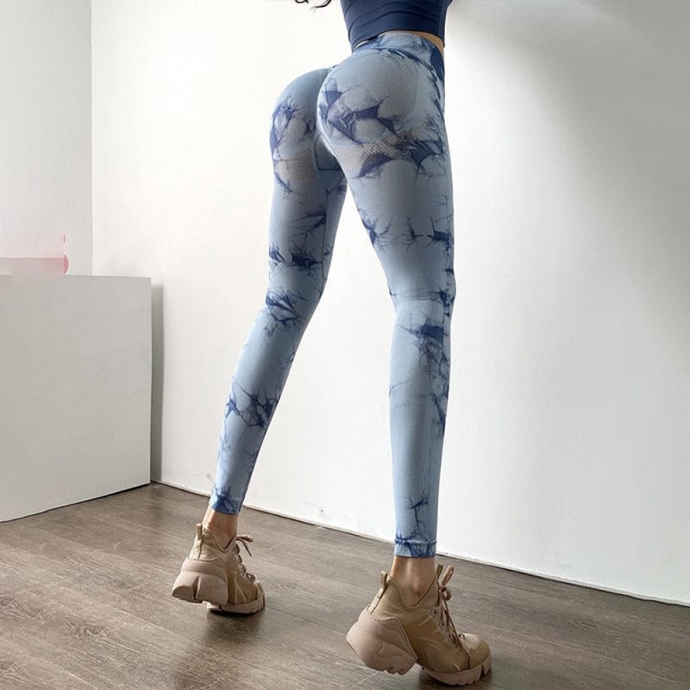 Colanti Dama Sport Modelatori Albastru deschis Design Marmorat lungi cu talie inalta si efect Push -Up CDFIT046 Colanti Dama Sport Modelatori Albastru deschis Design Marmorat lungi cu talie inalta si efect Push -Up CDFIT046