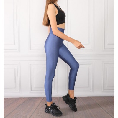 Colanti Fitness Dama albastri luciosi cu talie inalta CDFIT099 Colanti Fitness Dama albastri luciosi cu talie inalta CDFIT099
