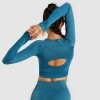 Set Fitness albastru Colanti si Bluza crop cu maneca lunga si spate decupat SFIT010 Set Fitness albastru Colanti si Bluza crop cu maneca lunga si spate decupat SFIT010