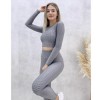 Set Fitness Gri Sport cu bluza maneca lunga si colanti modelatori cu talie inalta SFIT023