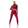 Compleu Fitness Colanti cu talie inalta si Bluza Scurta cu Fermoar si Maneca Lunga Rosu SFIT027