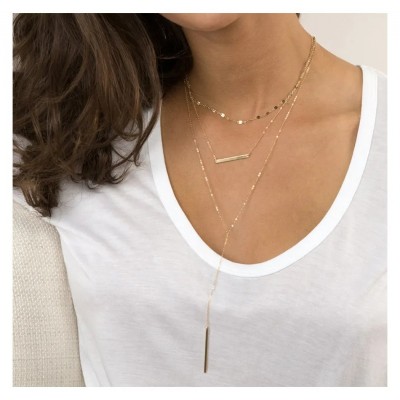 Set trei coliere aurii placate cu aur galben de 14 k cu pandantiv STCOL088