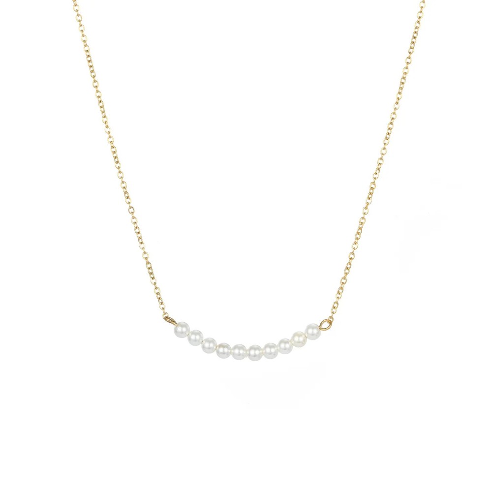 Colier auriu placat cu aur galben de 14 K cu perle albe COL101 Colier auriu placat cu aur galben de 14 K cu perle albe COL101