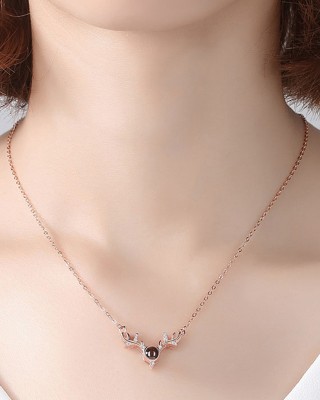 Colier dama roz-auriu placat cu aur design ren  si proiectie I love You in 100 de limbi COL034 Colier dama roz-auriu placat cu aur design ren  si proiectie I love You in 100 de limbi COL034