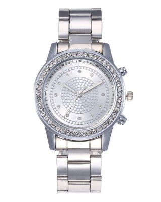 Ceas Dama Elegant argintiu rotund cu bratara metalica si strasuri Geneva CDGV022