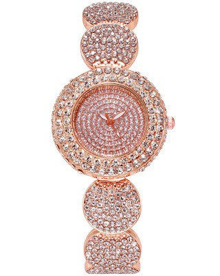 Ceas Dama Elegant auriu rosiatic rotund cu bratara metalica si strasuri Geneva CDGV023