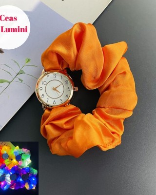 Ceas Dama Elegant cu led si funda portocalie fluorescenta cu becuri intermitente  CDGV025
