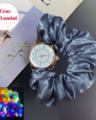 Ceas Dama Elegant cu led si funda gri fluorescenta cu becuri intermitente  CDGV025