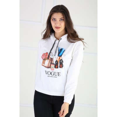 Hanorac Dama alb fashion cu design Stiletto & Flowers HND01 Hanorac Dama alb fashion cu design Stiletto & Flowers HND01