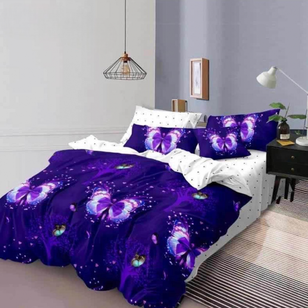 Lenjerie de Pat 6 Piese din Bumbac 100% Finet Superior Print Fluturi Mov si Cearceaf cu Elastic LDPE01 Lenjerie de Pat 6 Piese din Bumbac 100% Finet Superior Print Fluturi Mov si Cearceaf cu Elastic LDPE01