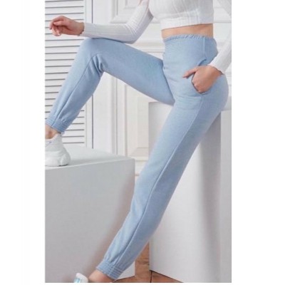 Pantaloni Trening Dama albastri deschis fashion cu talie inalta PTD02 Pantaloni Trening Dama albastri deschis fashion cu talie inalta PTD02