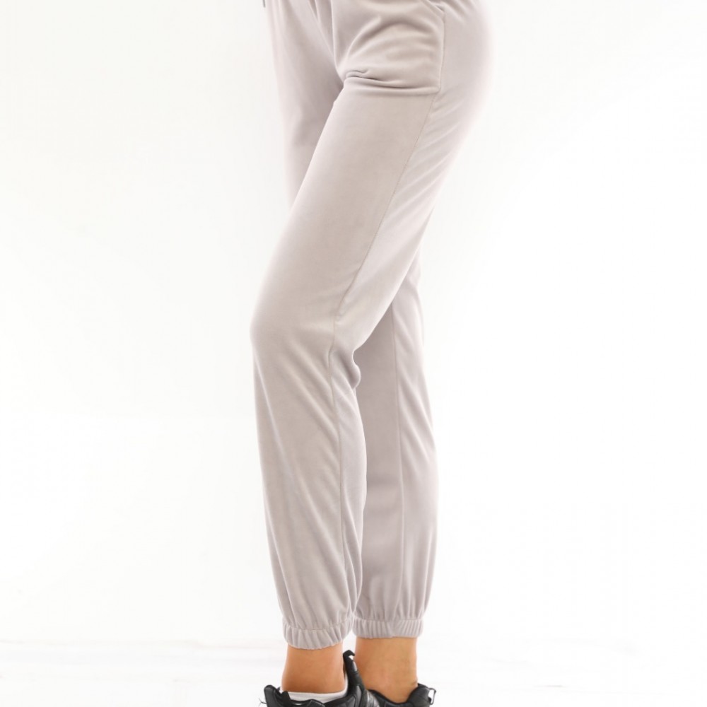 Pantaloni Trening Dama gri deschis fashion cu talie inalta PTD03 Pantaloni Trening Dama gri deschis fashion cu talie inalta PTD03