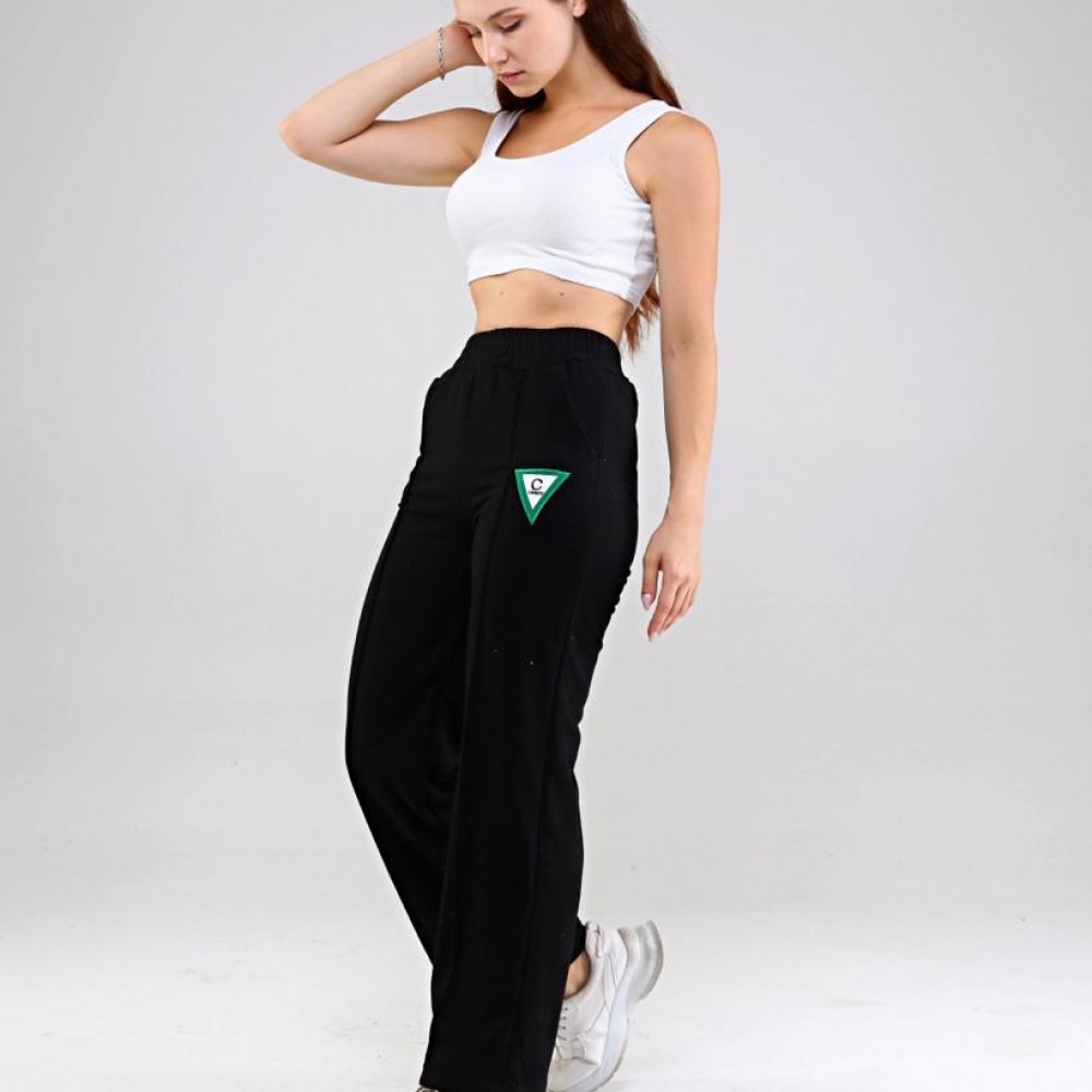 Pantaloni Trening Dama negri fashion cu talie inalta PTD05 Pantaloni Trening Dama negri fashion cu talie inalta PTD05