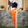 Pantaloni Trening Dama portocalii fashion cu dungi laterale PTD01 Pantaloni Trening Dama portocalii fashion cu dungi laterale PTD01
