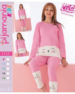 Pijama copii vatuita pink cu alb si imprimeu cocolino PJC009 Pijama copii vatuita pink cu alb si imprimeu cocolino PJC009