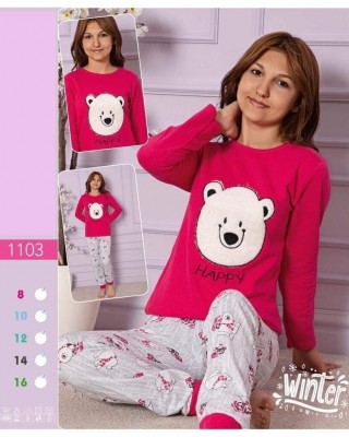 Pijama copii vatuita bluza roz cu imprimeu urs si pantaloni lungi  PJC010 Pijama copii vatuita bluza roz cu imprimeu urs si pantaloni lungi  PJC010