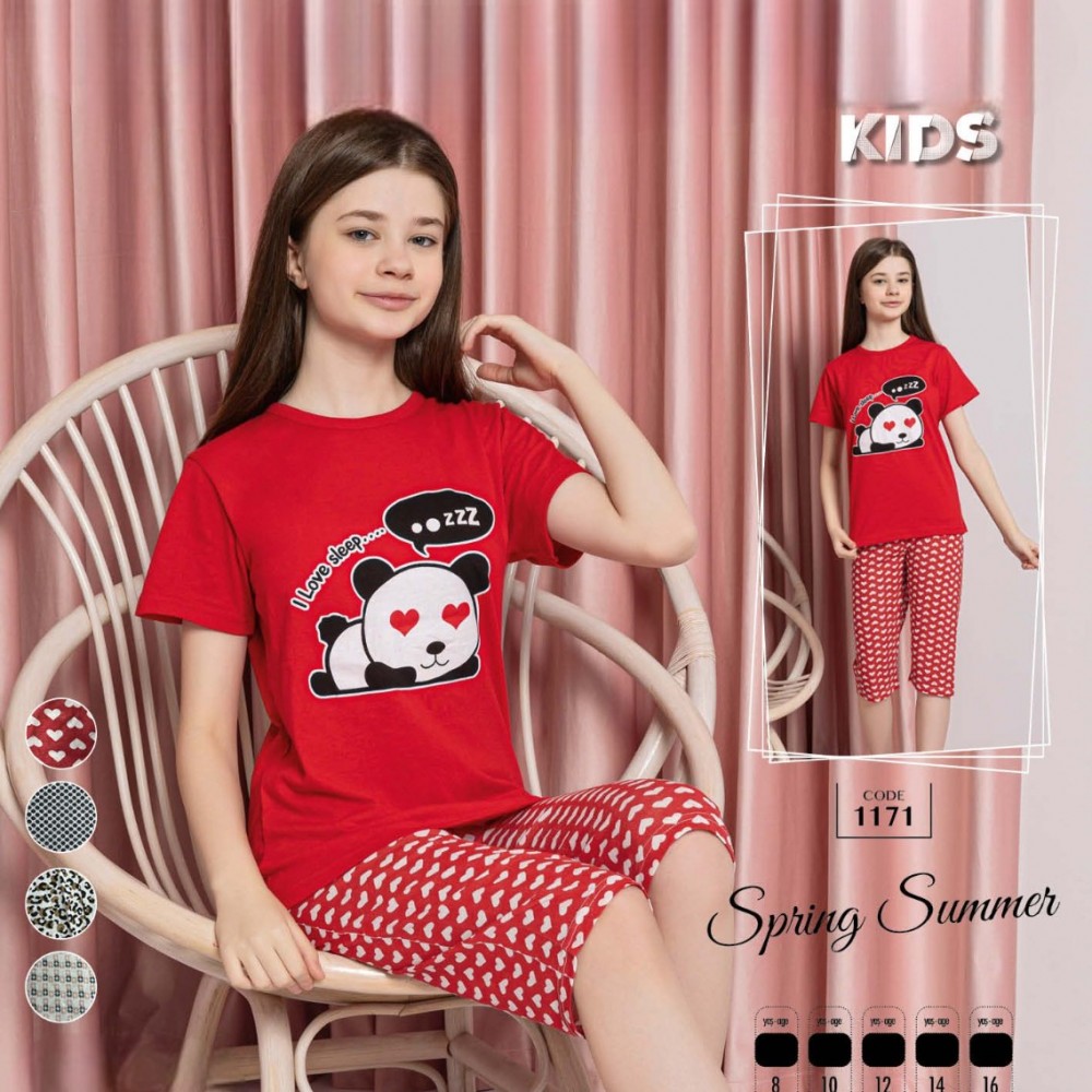Pijama copii rosie cu imprimeu ursulet tricou si pantaloni scurti PJCCF018 Pijama copii rosie cu imprimeu ursulet tricou si pantaloni scurti PJCCF018
