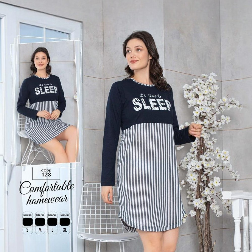 Camasa noapte dama bleumarin cu dungi CMD05 Camasa noapte dama bleumarin cu dungi CMD05