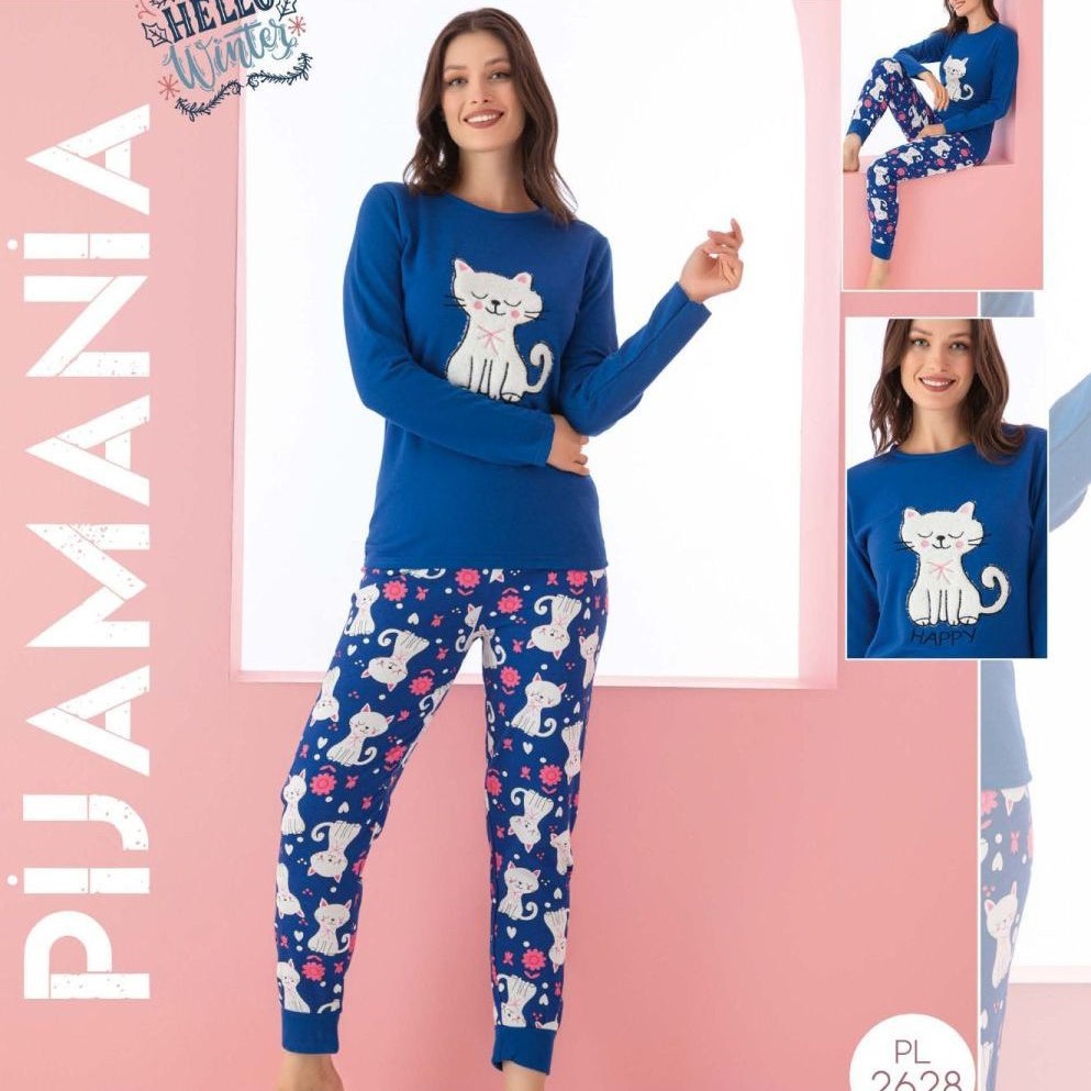 As far as people are concerned Inspiration Absurd Pijamale dama albastra vatuita cu imprimeu pisica cocolino si pantaloni  lungi PJD056 - pjd056-bluecat