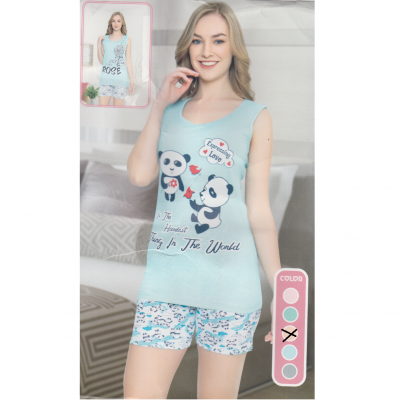 Pijama Dama bej maiou cu imprimeu ursuleti si pantaloni scurti PJD084 Pijama Dama bej maiou cu imprimeu ursuleti si pantaloni scurti PJD084