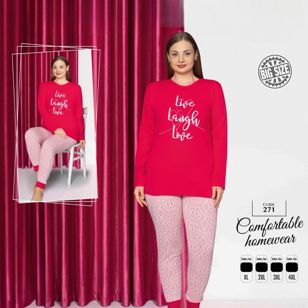Pijama dama batal bluza roz inchis cu imprimeu si pantaloni lungi PJD110 Pijama dama batal bluza roz inchis cu imprimeu si pantaloni lungi PJD110