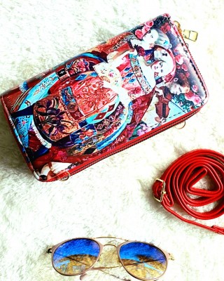 Portofel cu imprimeu covertibil elegant tip clutch cu bareta rosie detasabila  ACPT014