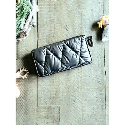 Portofel dama gri din material matlasat cu cusaturi fine geometrice  ACPT018