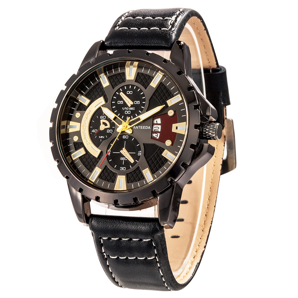 Ceas Barbatesc Casual cu cadran negru cifre aurii si bratara din piele ecologica neagra Fanteeda QUARTZ CBQZ019 Ceas Barbatesc Casual cu cadran negru cifre aurii si bratara din piele ecologica neagra Fanteeda QUARTZ CBQZ019