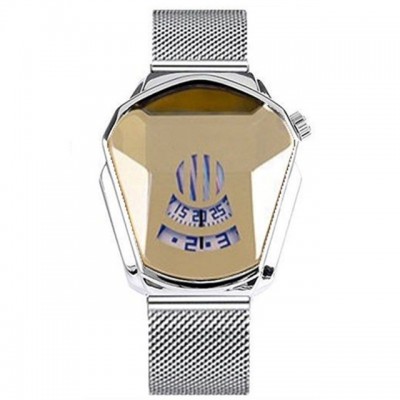 Ceas Barbatesc Sport Fashion Silver Gold cu bratara metalica magnetica argintie CBQZ010