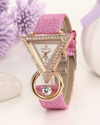 Ceas Dama Elegant cu cadran triunghiular si cristale Pink QUARTZ CDQZ036