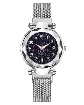 Ceas Dama Casual argintiu cu bratara magnetica si cadran cu sclipici QUARTZ CDQZ063