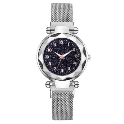 Ceas Dama Casual argintiu cu bratara magnetica si cadran cu sclipici QUARTZ CDQZ063