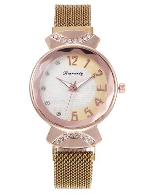 Ceas Dama Casual cu bratara magnetica si cadran in doua culori si strasuri gold QUARTZ CDQZ067
