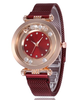 Ceas Dama cu bratara magnetica rosie si strasuri QUARTZ CDQZ093