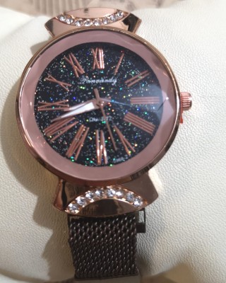 Ceas Dama Casual cu bratara magnetica maro si cadran cu sclipici QUARTZ CDQZ095