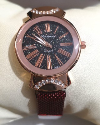 Ceas Dama Casual cu bratara magnetica rosie si cadran cu sclipici QUARTZ CDQZ095