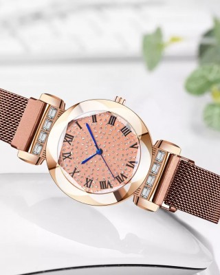 Ceas Dama Casual cu bratara magnetica si cadran cu strasuri maro QUARTZ CDQZ097