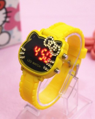 Ceas Copii galben Pisica cu cadran digital si bratara silicon reglabila QUARTZ CDQZ101