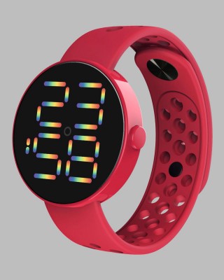 Ceas cu cadran rotund digital si bratara silicon rosie reglabila QUARTZ CDQZ111