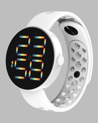 Ceas cu cadran rotund digital si bratara silicon alba reglabila QUARTZ CDQZ111