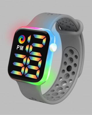 Ceas digital cu lumini cadran patrat si bratara gri reglabila din silicon QUARTZ CDQZ112